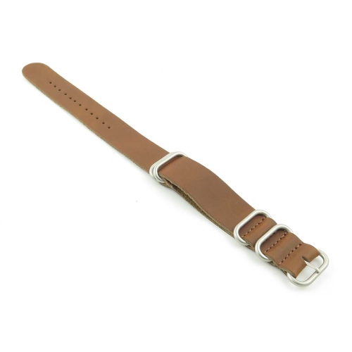 StrapsCo 22mm Brown Leather G10 Nato Zulu Watch Strap with Matte Stainless Steel Rings