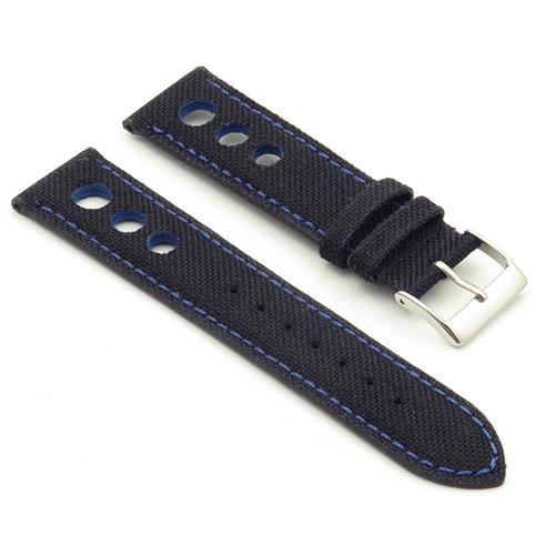 DASSARI  Turbo Nylon Rally Strap In Black & 18MM In Blue
