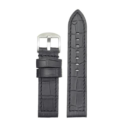 DASSARI Flash Leather Crocodile Print Watch Strap in Black 22mm
