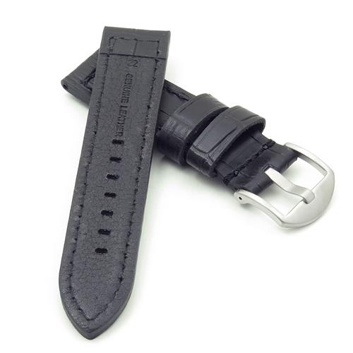 DASSARI Flash Leather Crocodile Print Watch Strap in Black 22mm