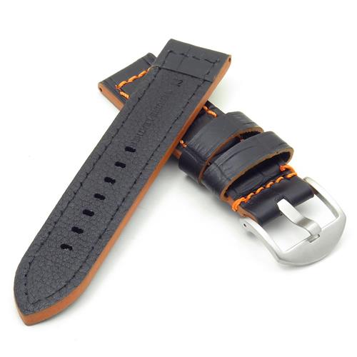 DASSARI Flash Leather Crocodile Print Watch Strap in Black & Orange 22mm