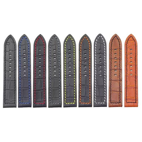 DASSARI Flash Leather Crocodile Print Watch Strap in Black & Orange 22mm