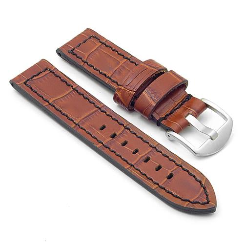 DASSARI  Flash Leather Crocodile Print Watch Strap In Brown & 24MM In White