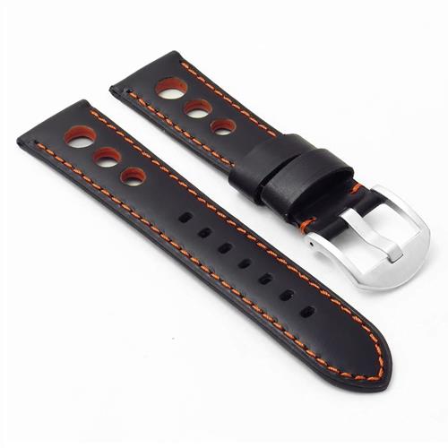 Image 1 de 4.. DASSARI M5 Leather Rally Strap in Black & Orange 22mm