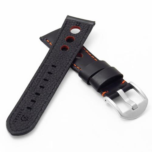 DASSARI M5 Leather Rally Strap in Black & Orange 24mm
