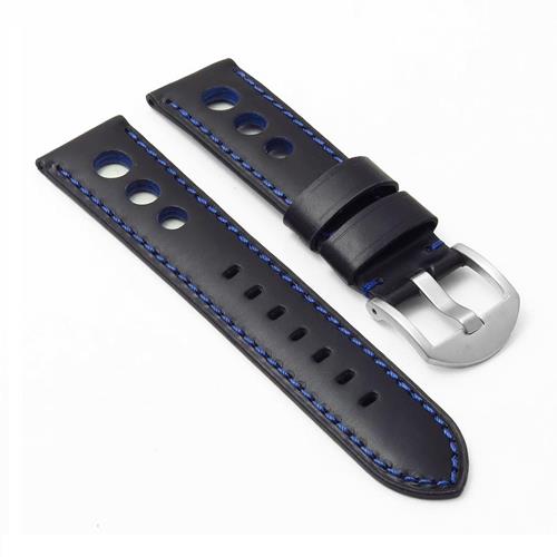 Image 1 de 4.. DASSARI M5 Leather Rally Strap in Black & Blue 20mm