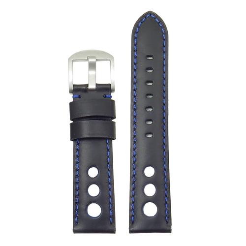 DASSARI M5 Leather Rally Strap in Black & Blue 20mm