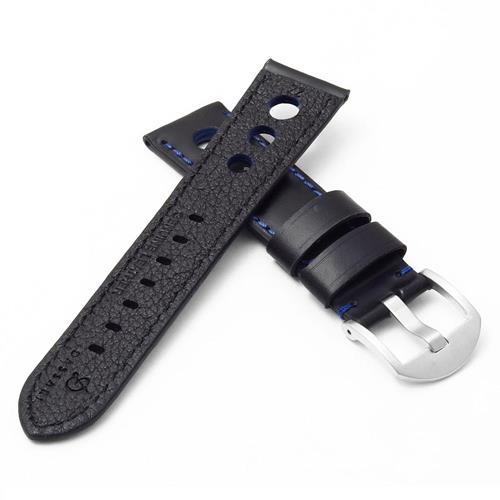 DASSARI M5 Leather Rally Strap in Black & Blue 20mm