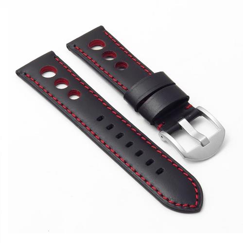 DASSARI  M5 Leather Rally Strap In Black & 18MM In Red