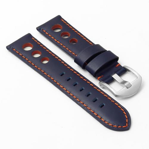 DASSARI M5 Leather Rally Strap in Blue & Orange 18mm