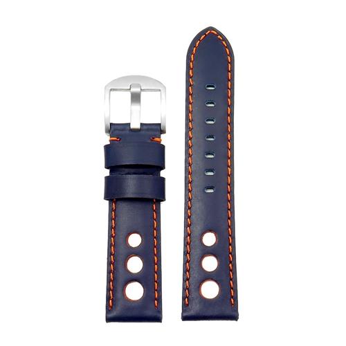 DASSARI M5 Leather Rally Strap in Blue & Orange 18mm