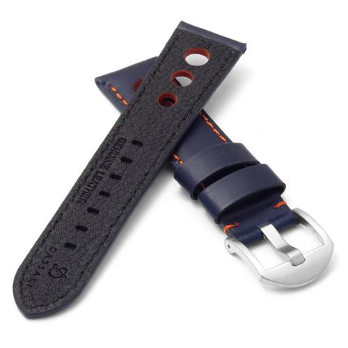 DASSARI M5 Leather Rally Strap in Blue & Orange 18mm
