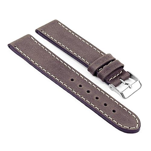 STRAPSCO  Brown Vintage Style Leather Watch Band With Contour Stitching Size 24MM In White