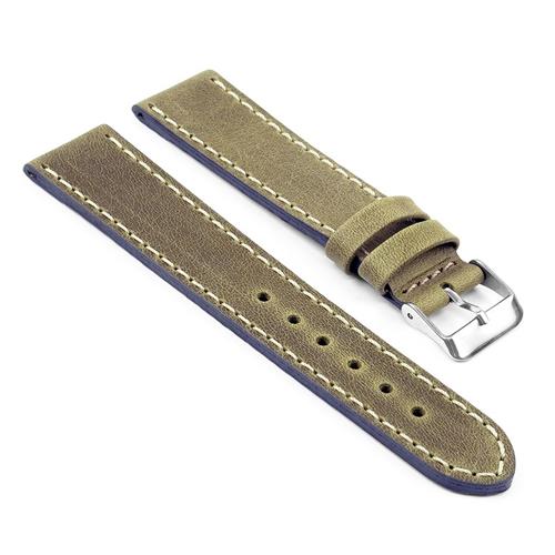 STRAPSCO  Vintage Style Leather Watch Band With White Contour Stitching Size 24MM In Green