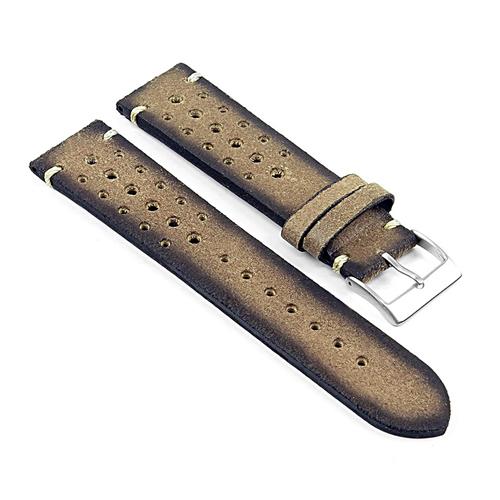 DASSARI  Speedster Italian Distressed Leather Perforated Rally Watch Strap In 24MM In Brown