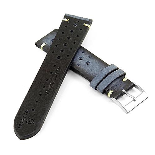 DASSARI Speedster Italian Distressed Leather Perforated Rally Watch Strap in Blue 20mm