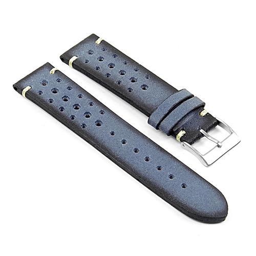 DASSARI  Speedster Italian Distressed Leather Perforated Rally Watch Strap In 24MM In Blue