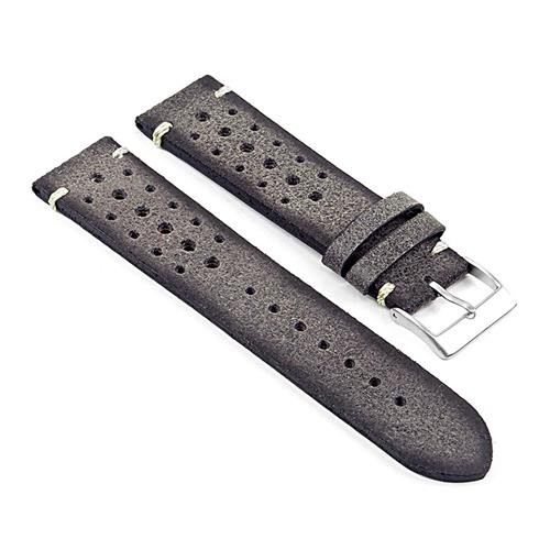 DASSARI  Speedster Italian Distressed Leather Perforated Rally Watch Strap In 24MM In Grey