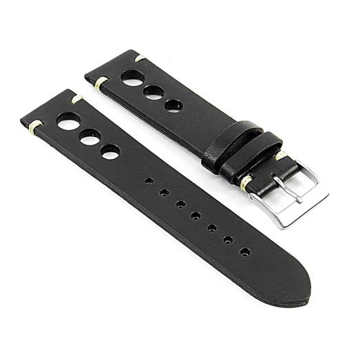 DASSARI  Maranello Hand Finished Vintage Italian Leather Rally Watch Strap In 24MM In Black