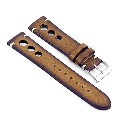 DASSARI  Maranello Hand Finished Vintage Italian Leather Rally Watch Strap In 18MM In Tan