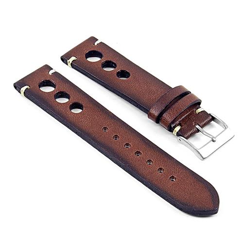 DASSARI  Maranello Hand Finished Vintage Italian Leather Rally Watch Strap In 20MM In Brown