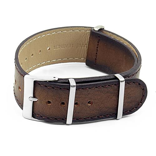 Image 1 of 4.. DASSARI Woodland Vintage Hand Finished Italian Leather NATO Watch Strap in Brown 26mm
