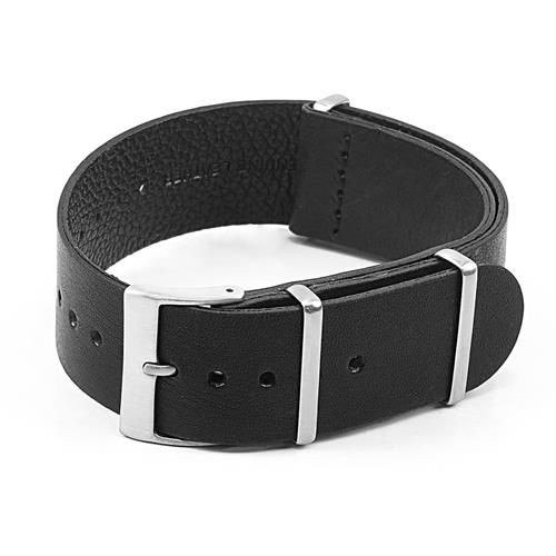DASSARI  Marquis Nato Watch Strap In Vintage Hand Finished Vintage Italian Leather 24MM In Black