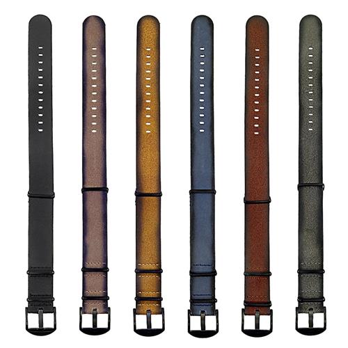 DASSARI Slater Distressed Italian Leather NATO Watch Strap w/ Matte Black Buckle in Brown 22mm