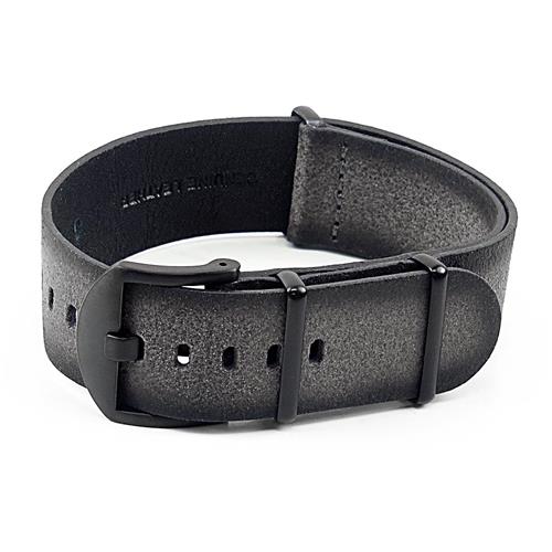 DASSARI  Slater Distressed Italian Leather Nato Watch Strap W/ Matte Buckle In Grey 18MM In Black