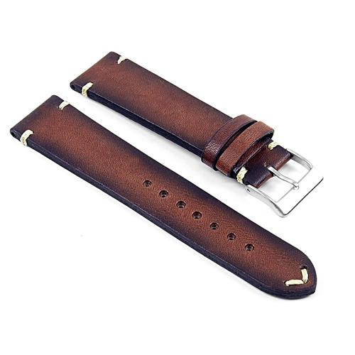 DASSARI  Regal Vintage Italian Leather Watch Strap With Hand Sewn Stitching In 24MM In Brown