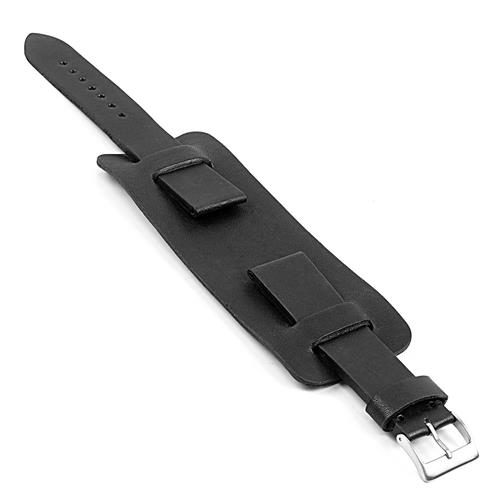 Image 1 of 4.. DASSARI Gauntlet Hand Finished Vintage Style Italian Leather Cuff Watch Strap in Black 18mm