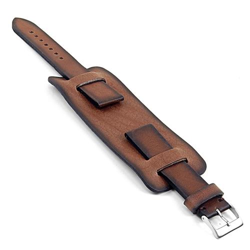Image 1 of 4.. DASSARI Gauntlet Hand Finished Vintage Style Italian Leather Cuff Watch Strap in Brown 22mm