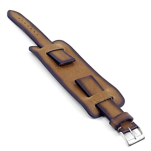 DASSARI  Gauntlet Hand Finished Vintage Style Italian Leather Cuff Watch Strap In Khaki 18MM In Multicolor