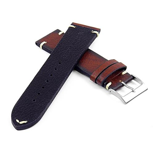 DASSARI Kingwood Extra Long Italian Leather Hand Finished Vintage Watch Strap w/ Minimal Stitching in Brown 24mm