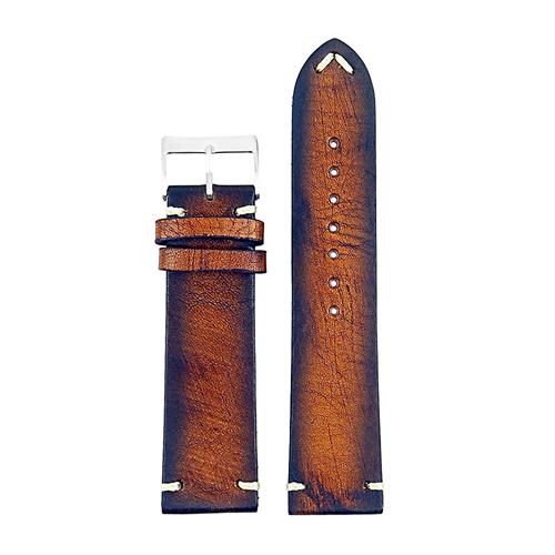 DASSARI  Kingwood Extra Long Italian Leather Hand Finished Vintage Watch Strap W/ Minimal Stitching In Rust 24MM In Multicolor