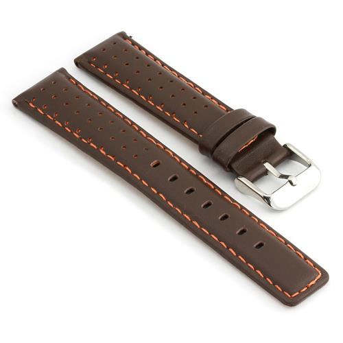 Image 1 of 3.. StrapsCo Perforated Dark Brown with Orange Stitching Leather Rally Watch Band size 24mm