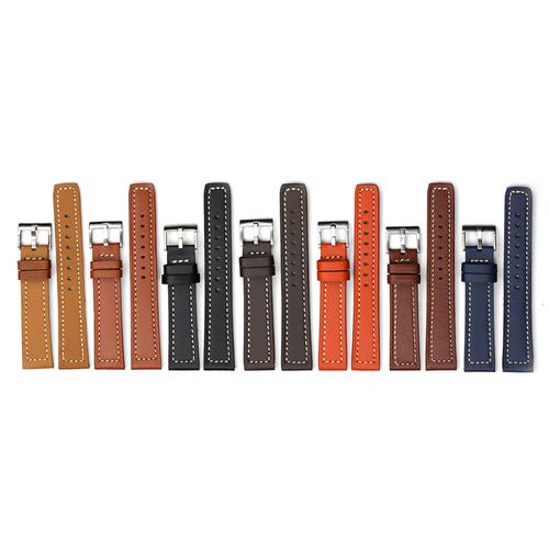StrapsCo Thick Flat Premium Dark Brown Leather Watch Band with Contrast Stitching size 20mm