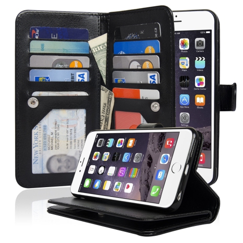 Image 1 de 6.. Étui portefeuille magnétique amovible à rabat NAVR - compatible avec iPhone 6 plus/6S plus [5,5 po] - Étui en TPUR 2-en-1 pour une protection