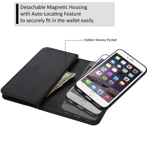 NAVOR Detachable Magnetic Housing Flip Wallet Case - Compatible with iPhone 6 Plus/6S Plus [5.5 Inch] - 2 in 1 TPU Phone Case for 360 Degree Full