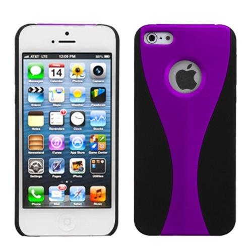 Insten C Wave Hard Rubberized Case For Apple iPhone 5 5S SE, Purple Black