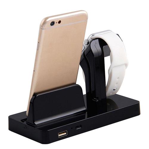 StrapsCo 2 in 1 Charging Dock Stand Station Holder for iWatch Apple Watch and IPhone in Black