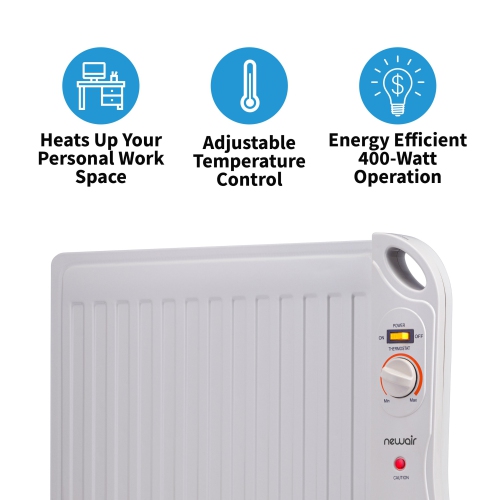 Newair Portable 400-watt Under Desk Heater with Slim Fit Design and Silent, Energy Efficient Operation - White