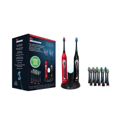 Image 1 of 1.. Samsonic S452BR Dual Handle Sonic Toothbrush With UV Sanitizer Black & Red