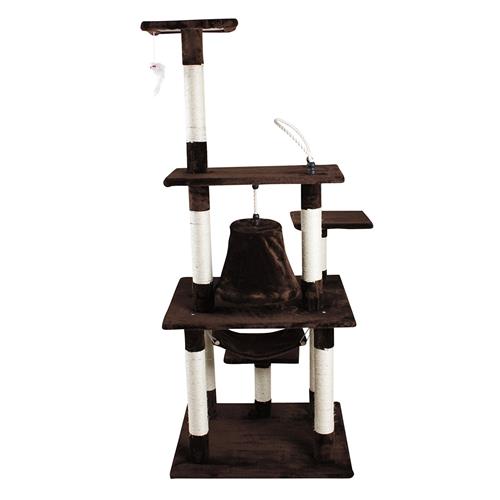 iPet 65 Inch Cat Tree Condo Teepee Cat Furniture Pet House Cat Exercise Tree in Brown