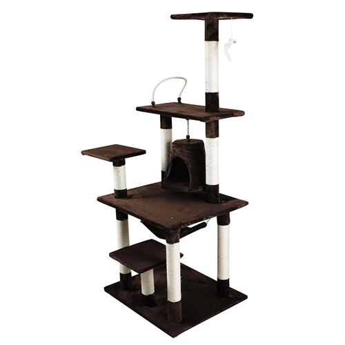iPet 65 Inch Cat Tree Condo Teepee Cat Furniture Pet House Cat Exercise Tree in Brown