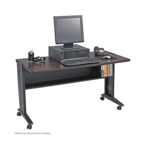 Safco 54" Reversible Top Mobile Metal Computer Desk in Mahogany and Oak