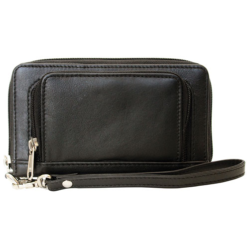 Ashlin Celie Leather Zippered Clutch Wallet - Black