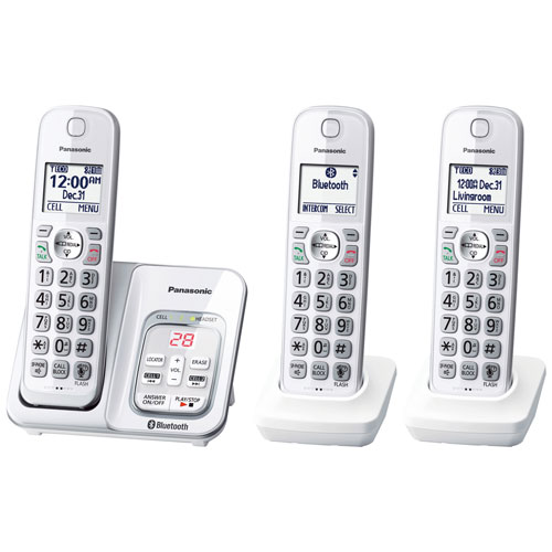 Panasonic Link2Cell 3-Handset DECT 6.0 Bluetooth Cordless Phone with Answering Machine