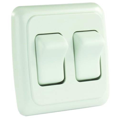 JR Products 12015 White Double SPST On-Off Switch with Bezel