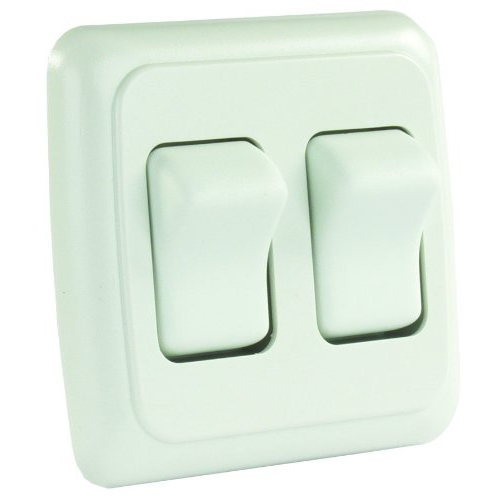 JR Products 12015 White Double SPST On-Off Switch with Bezel